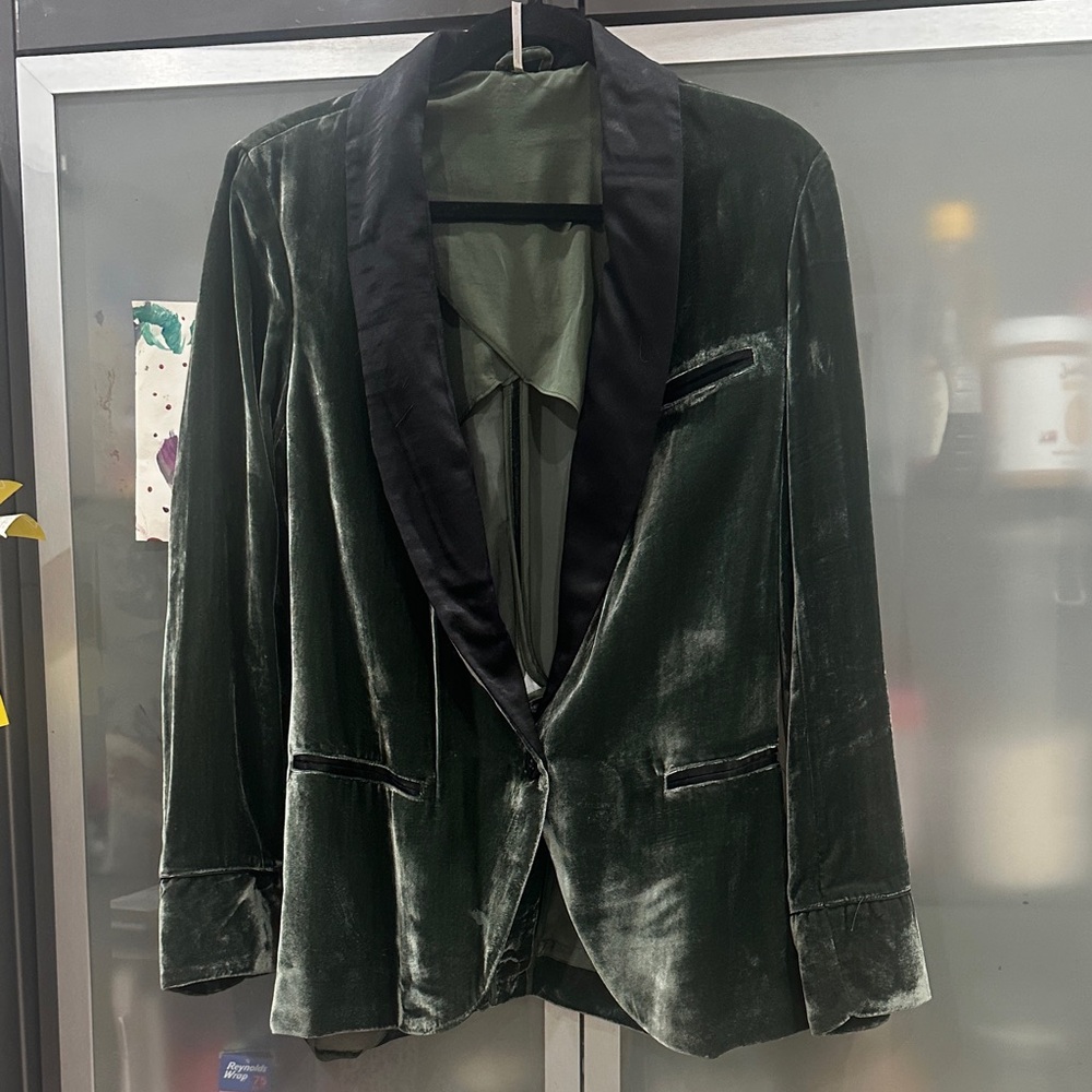 Free People Emerald Velvet Blazer with Black Lapel
